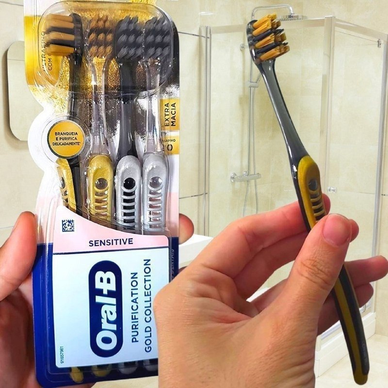 Oral-B Escova de Dente Sensitive Purification Gold Extra Macia 4 Unidades + Frete Grátis
