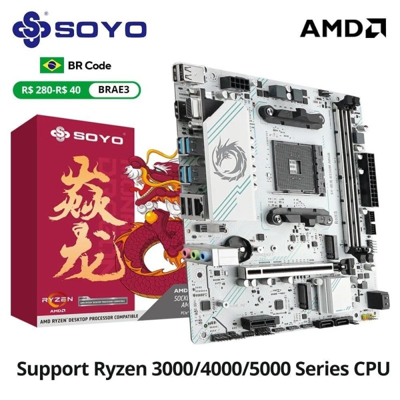 Placa mãe B550M Soyo White Argb+ 2x Nvme Pcie 4.0