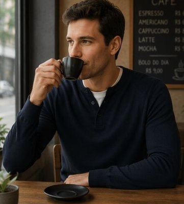 Camisa Henley Masculina De Malha Ecológica Mangas Compridas