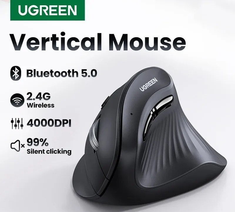 Mouse Ergonômico Ugreen Bluetooth 5.0 Wireless 2.4g 4000dpi
