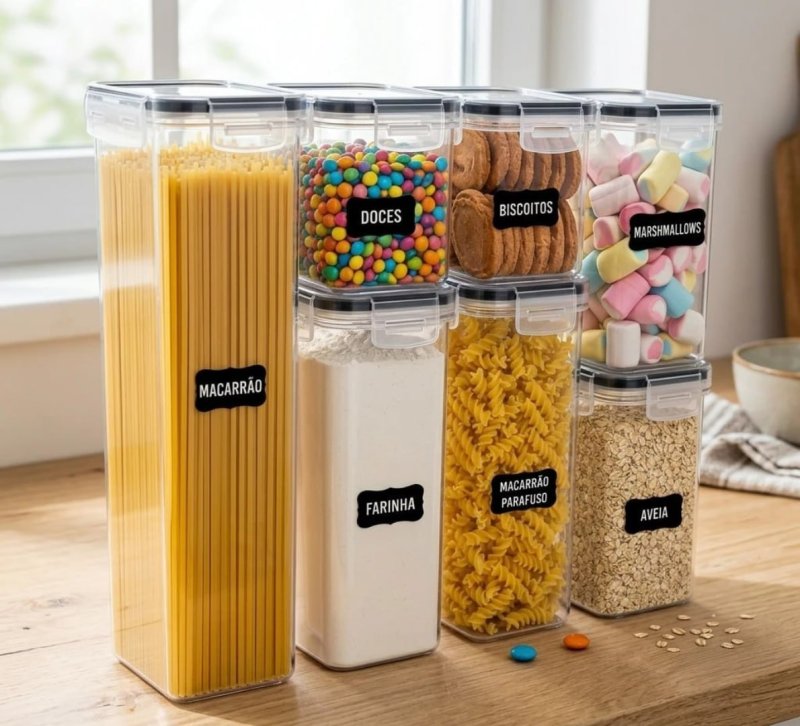Pote Hermetico Kit 07 Trava Plastico Organizador Mantimento