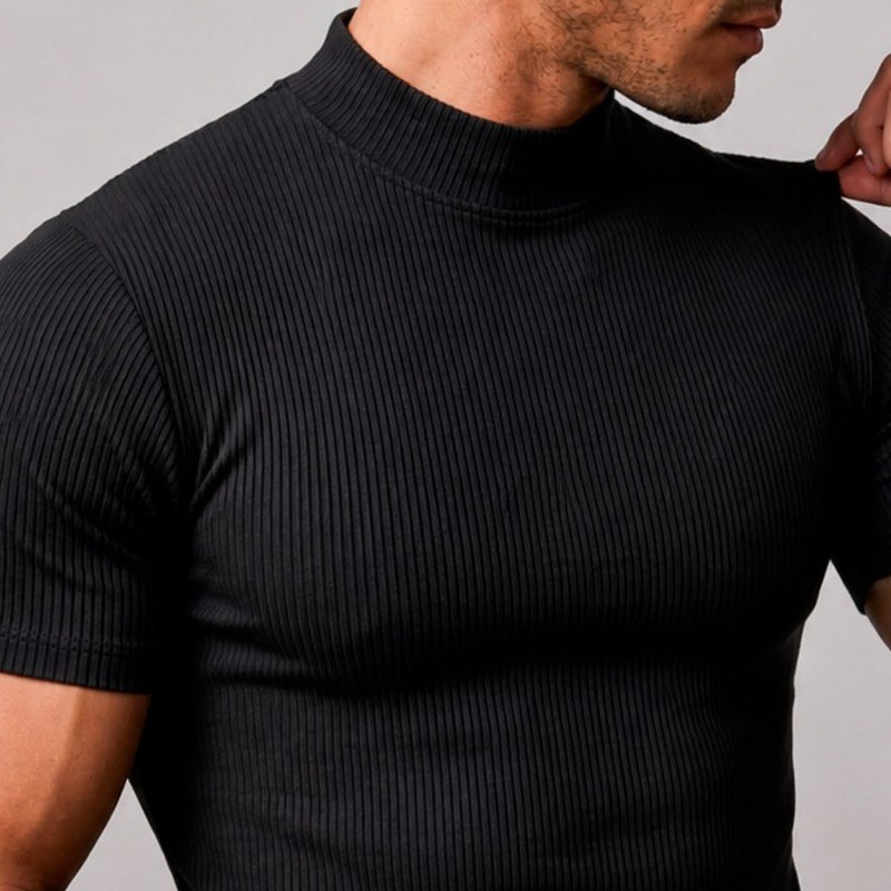 Kit 3 Camiseta Gola Alta Masculina Old Money Ribana Canelada