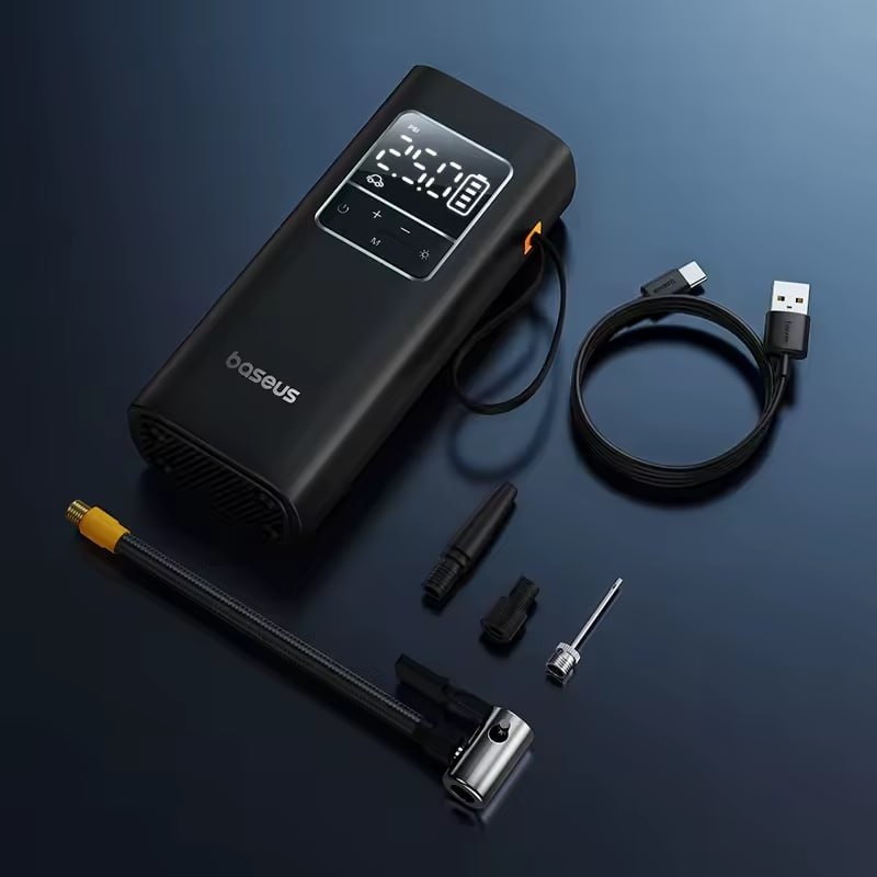 Baseus Compressor de Ar Portátil Sem Fio Inflador Elétrico para Carro Moto Bike com Display LCD