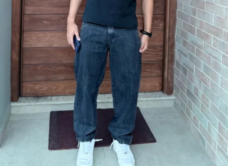 Calça Balão Jeans Masculina Marmorizada Streetwear Larga Bag
