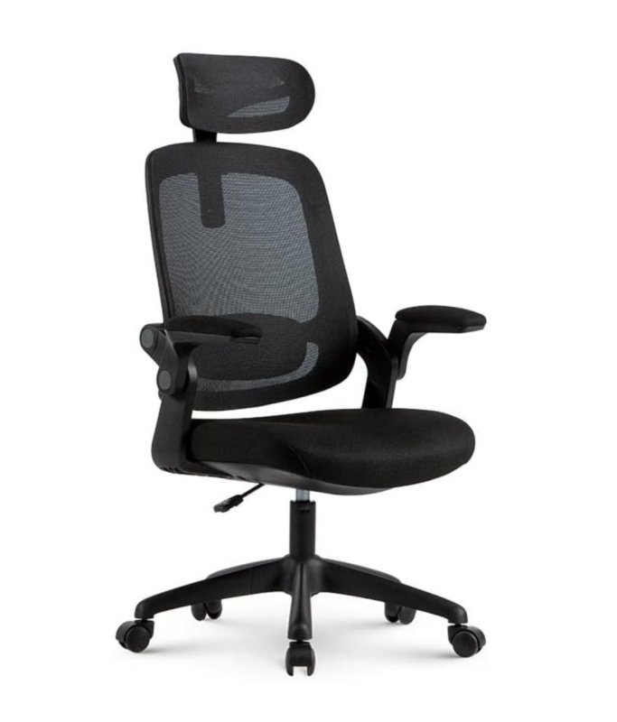 Cadeira Elements Astra Escritorio Ergonômica Preta com Apoio Lombar e Cabeça, Encosto Ajustável, Mesh Respirável