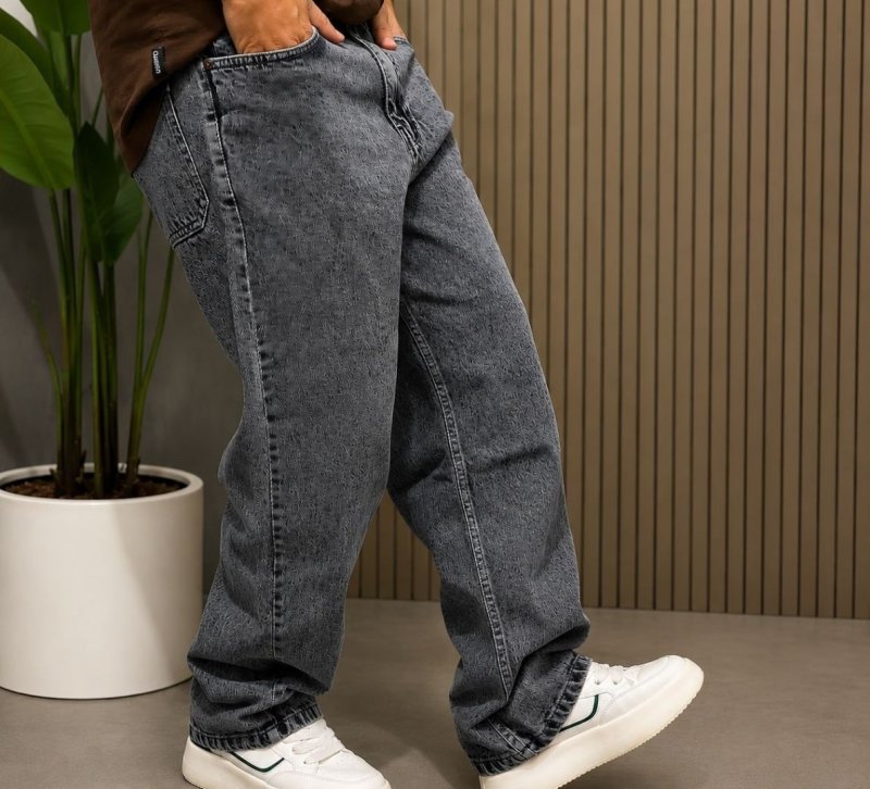 Calça Balão Jeans Masculina Marmorizada Streetwear Larga Bag