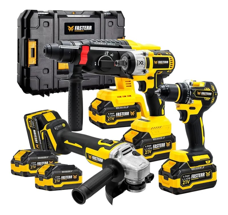 Fasterr Kit Ferramentas 4 Em 1 21V Brushless - 2 Baterias