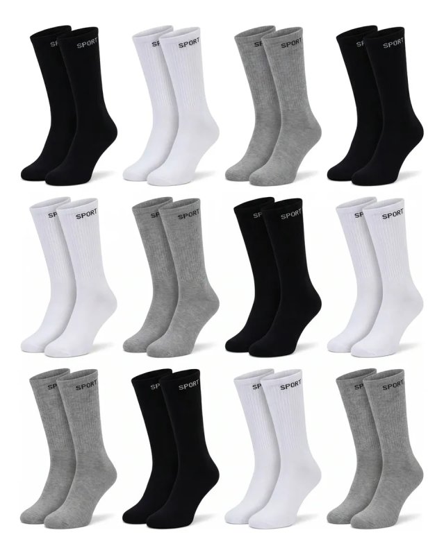 Kit 12 Pares Meias Masculinas Cano Alto Algodão Grossa