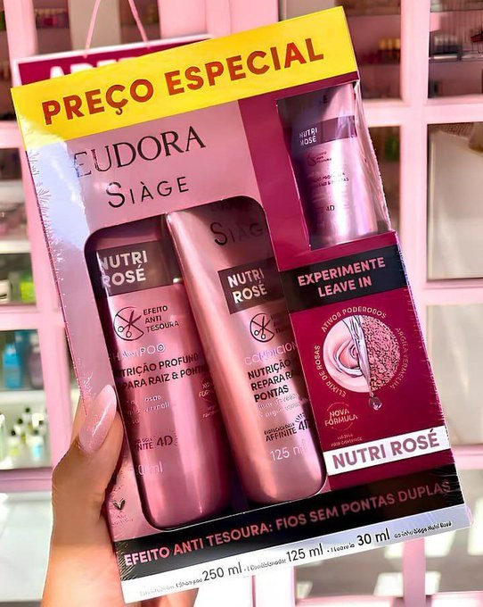 Kit Eudora Siage Nutri Rose Shampoo 250ml + Condicionador 125ml + Leave in 30ml + Frete Grátis