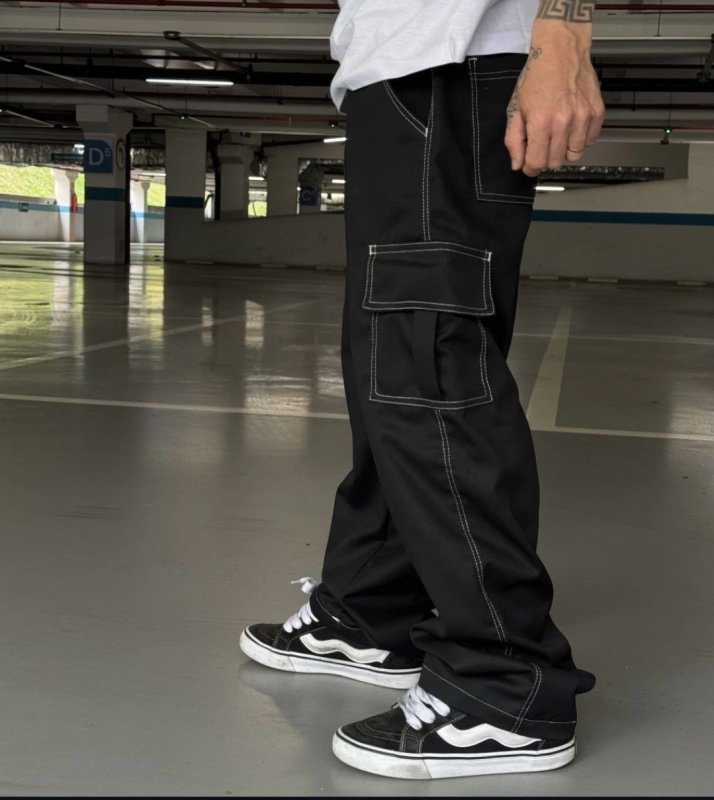 Calça Cargo Masculina Básica Sarja 100% Algodão