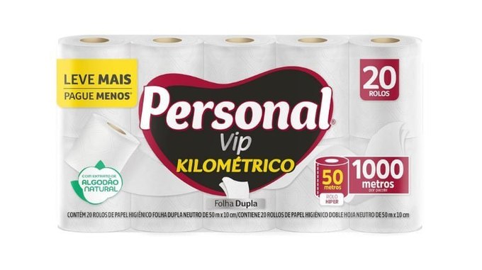 Papel Higiênico Personal VIP Kilométrico Folha Dupla 50M