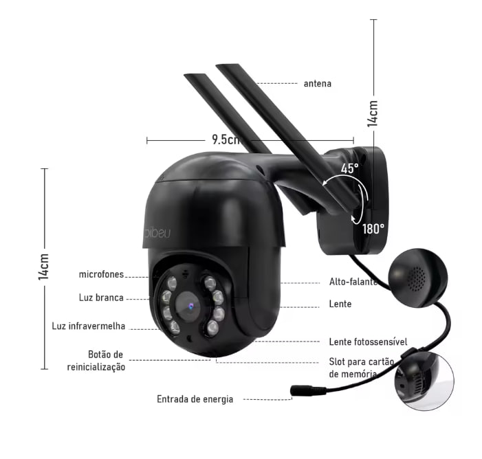 Câmera de segurança Wi-Fi com visão noturna e monitor ICSEE