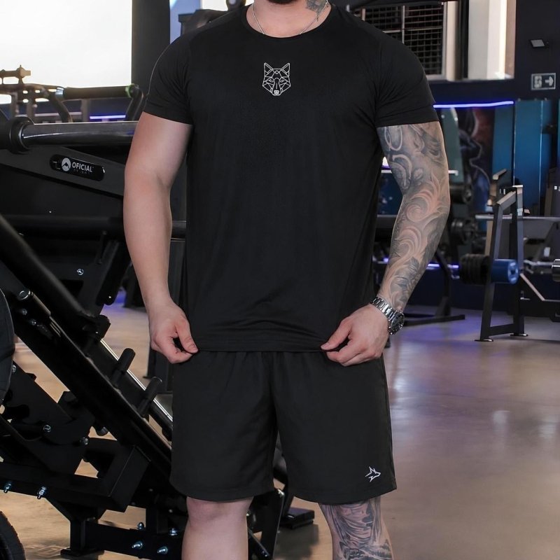 Kit Bermuda Lobo + camiseta Lobo Dry Fitness Academia Alpha