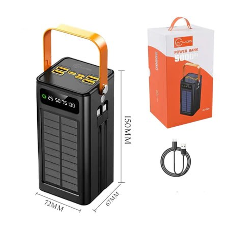 Power Bank Solar 50000mAh - Carregador Portátil - Grande Capacidade USB