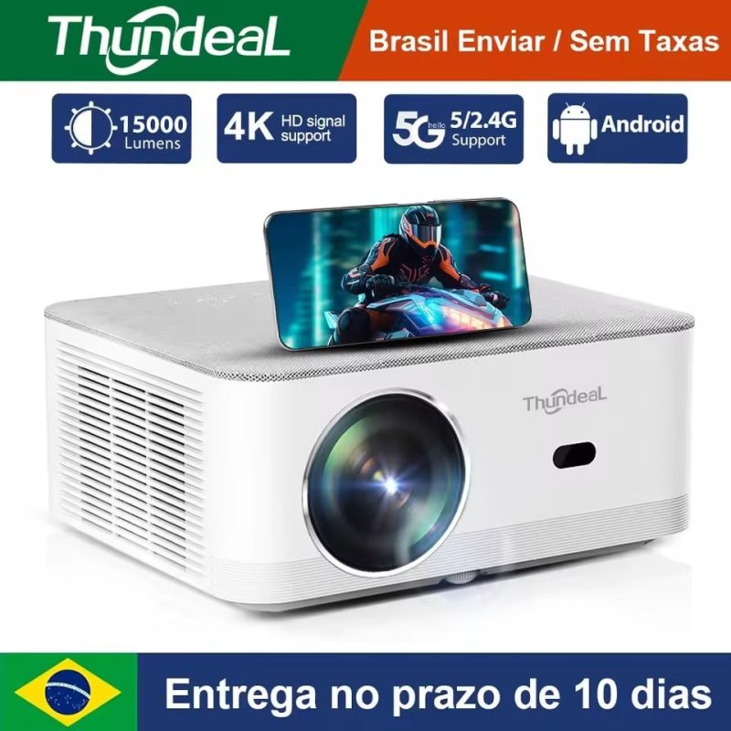 Projetor ThundeaL TD92 Pro, 1080P, Suporte 4K, 15.000 Lumens, Android, 5G Wifi