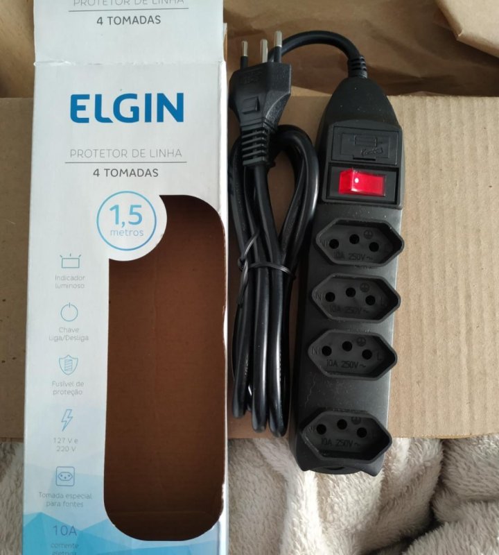 Filtro de Linha 4 Tomadas Elgin 2P+T 10A Preto Bivolt