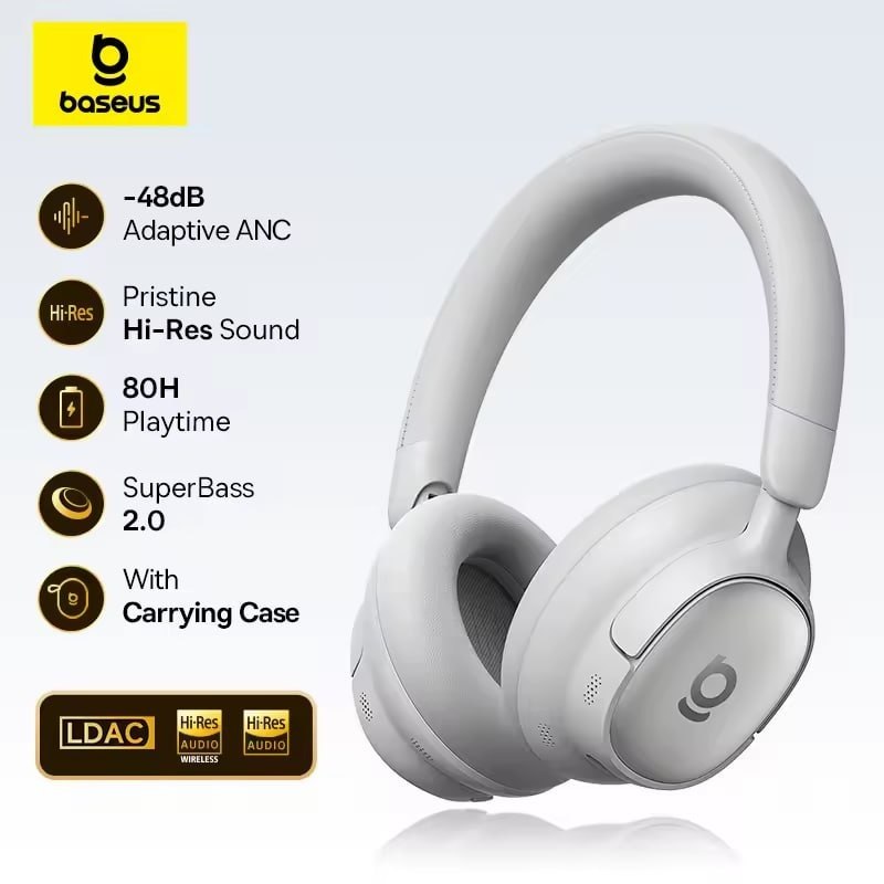 Headphone Baseus Bowie MH1 Headphone Bluetooth Sem Fio ANC 48dB Hi-Res LDAC Over-Ear 80H USB-C