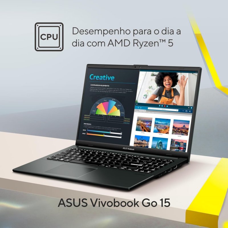 ASUS VivoBook Go 15 - 256GB 8GB RAM - AMD Ryzen 5 - Tela FHD - Preto