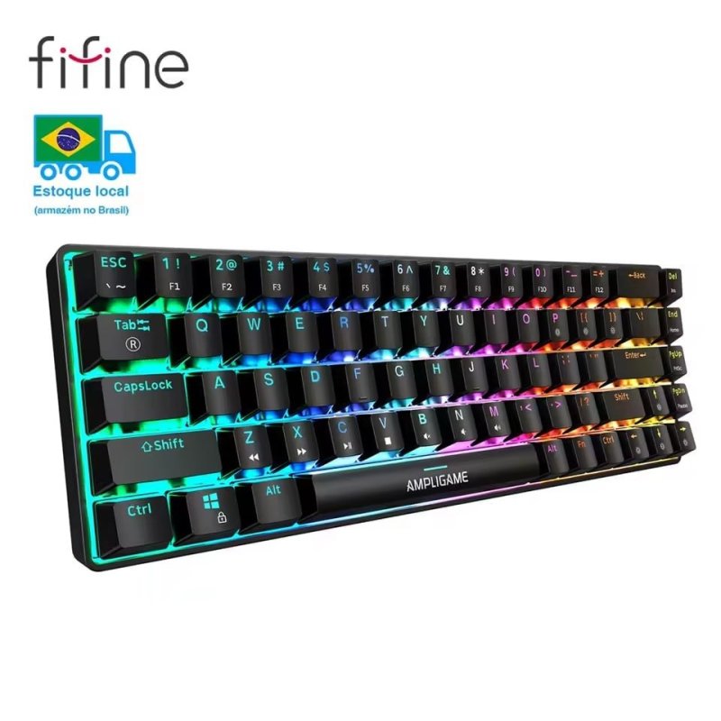 Teclado Mecânico Gamer FIFINE GK1 USB com Switch Red Hot-Swap, RGB 18 Modos, Silencioso, Anti-Ghosting