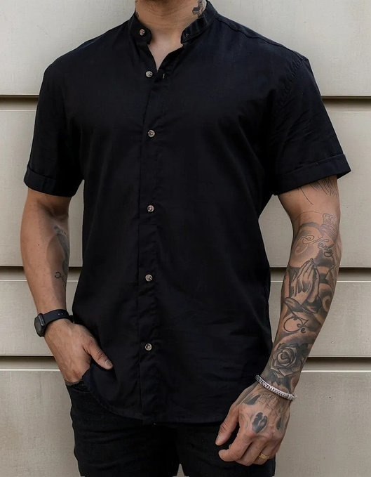 Camisa Manga Curta Gola Padre Masculina Festa Trabalho