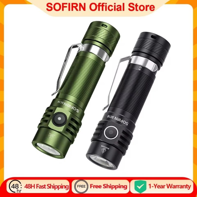 Lanterna Tática Sofirn SC18 1800 Lumens LED SST40 Recarregável USB-C com Bateria 18650 IP68
