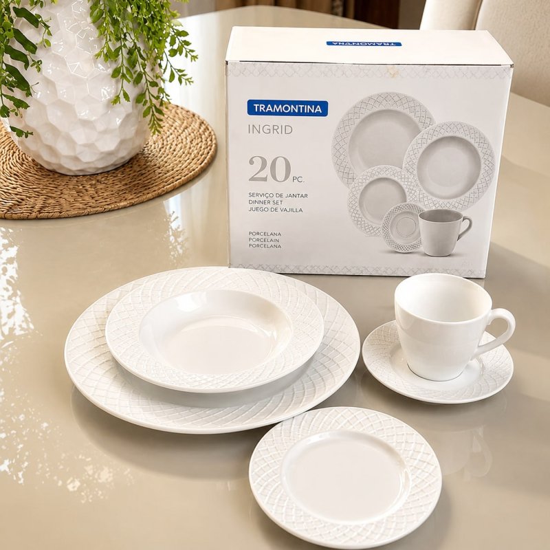 Aparelho de Jantar Ingrid em Porcelana 20 Peças Cor Branco Tramontina
