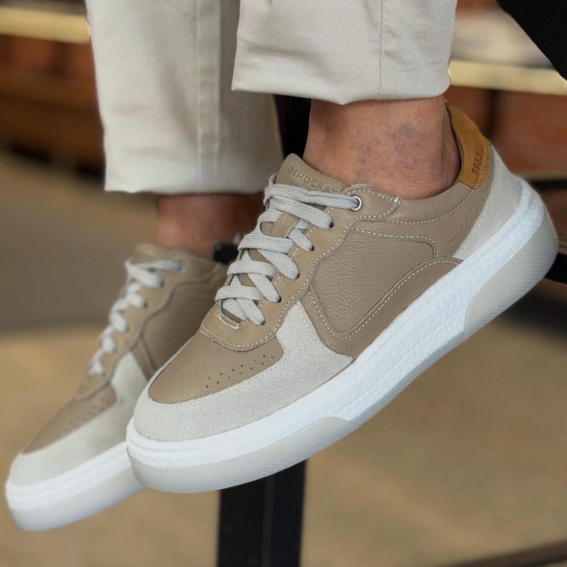 Tênis Democrata Denim Pulse Casual Leve Confortável Couro