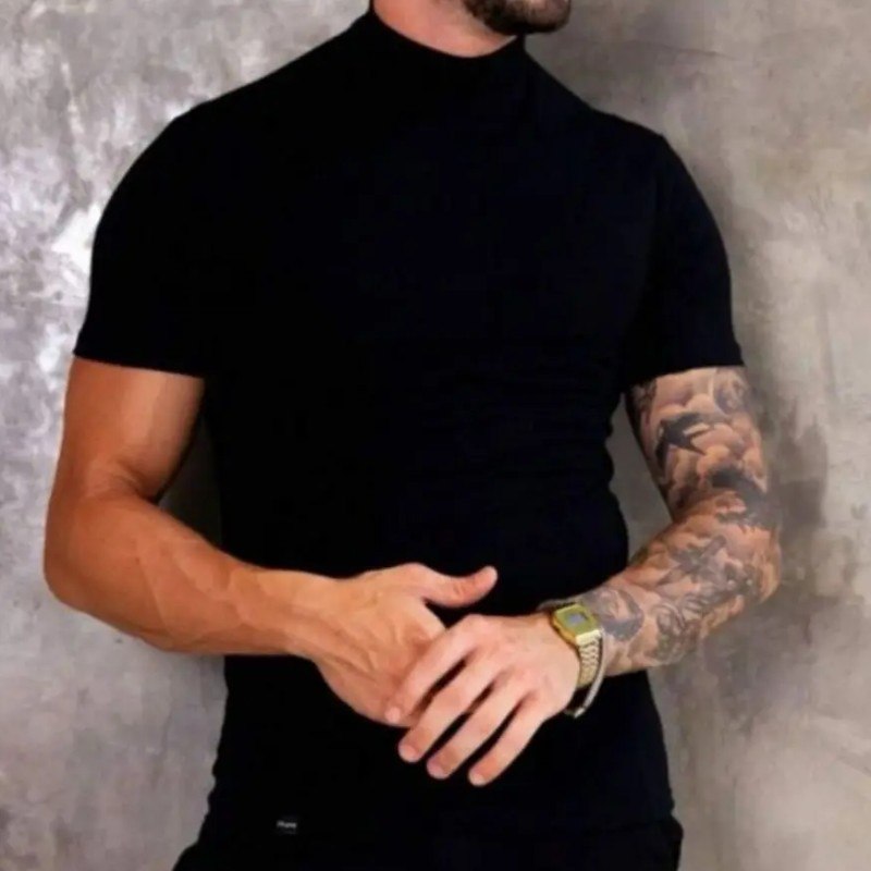 Camisa Masculina Canelada Gola Alta Estilo Old Money 2024