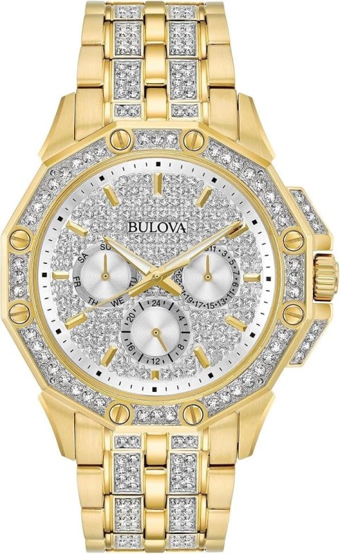 Bulova Relógio masculino cristal octava, cronógrafo de quartzo, mostrador de cristal pave