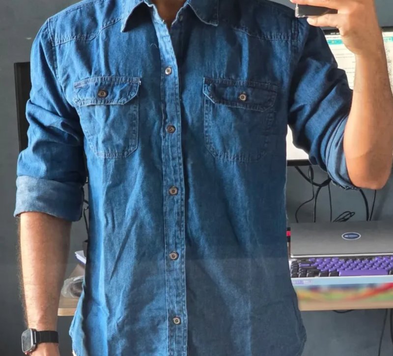 Camisa Jeans Masculina Social Slim Manga Longa Jeans Claro M