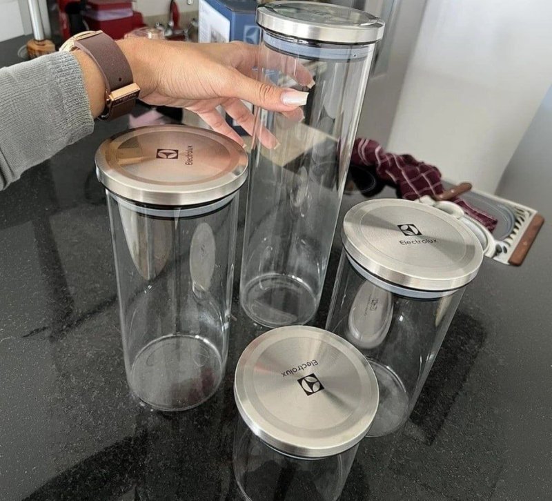 Conjunto 4 Potes Herméticos De Vidro Tampa Inox Electrolux