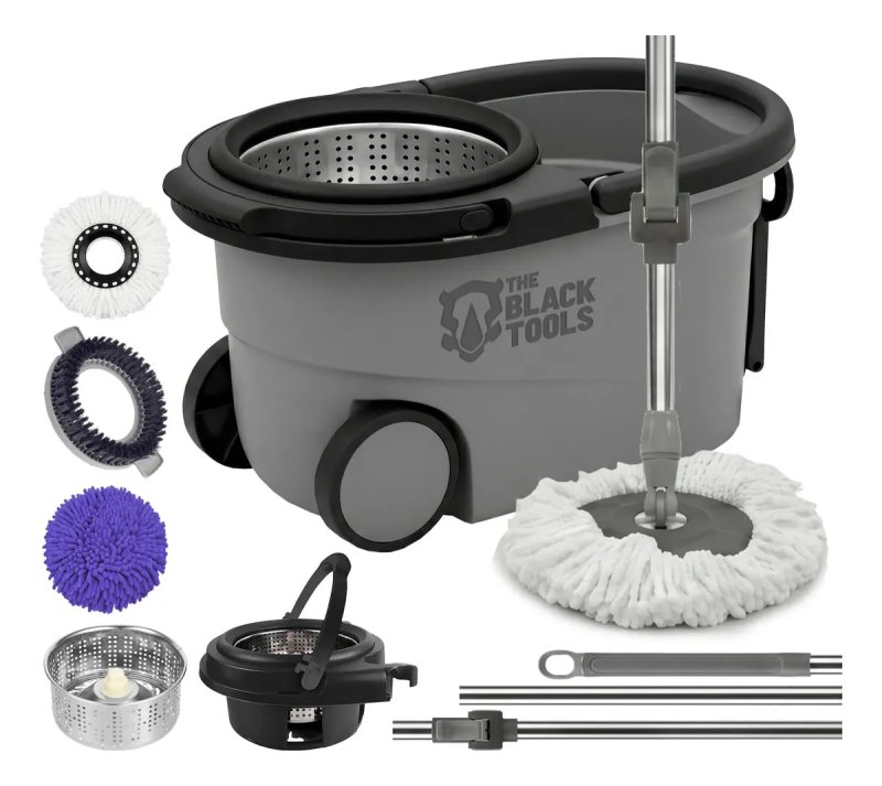 Mop 360° com Balde Inox 16L, Rodas e Cabo Longo – The Black Tools