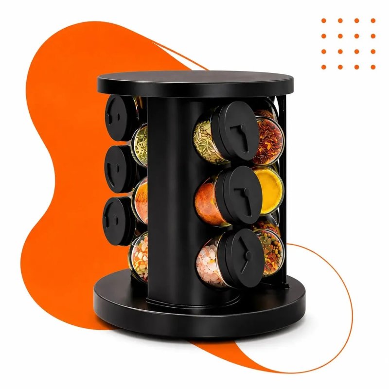Porta Temperos com 9 Potes de Vidro e Base Giratória – Hold On