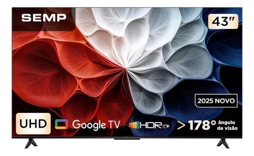 Smart TV Semp 43 Polegadas LED Hva 4K S62 Wi-Fi Bluetooth Google TV 3 HDMI HDR10+ Dolby Audio 43S62