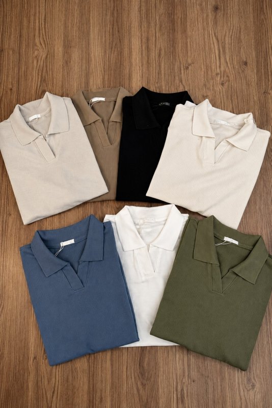Camisa Camiseta Polo Masculina Texturizada Sem Botão