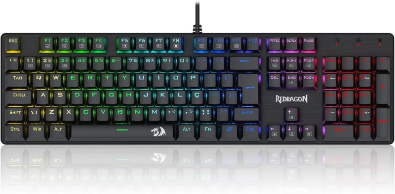 TECLADO MECANICO GAMER REDRAGON SINDRI RAINBOW PRETO