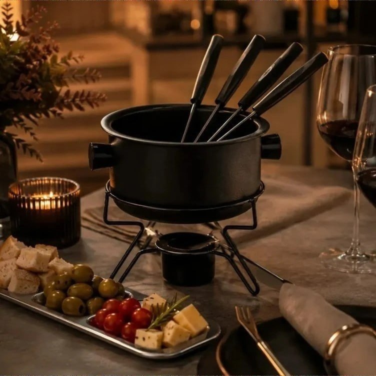 Aparelho Fondue Pop Antiaderente 7 Pçs Preto Forma + 4 Garfo