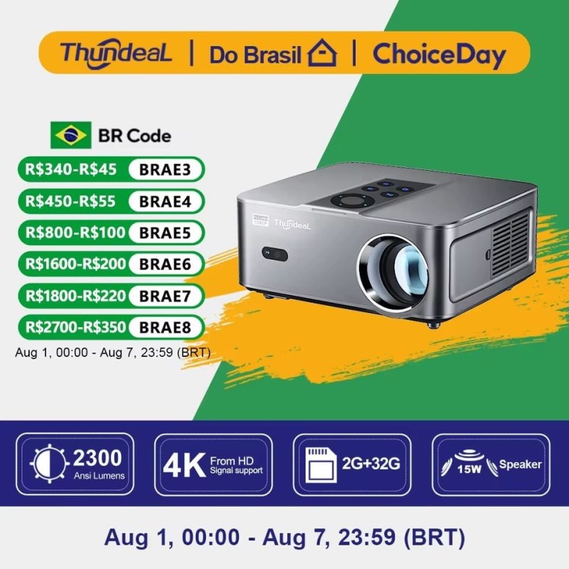 Projetor ThundeaL TD98W Full HD 1080P Nativo 4K HDR Android 2GB+32GB 2300 ANSI Lumens WiFi Dual Bluetooth Auto Foco Keystone 3D Home Theater