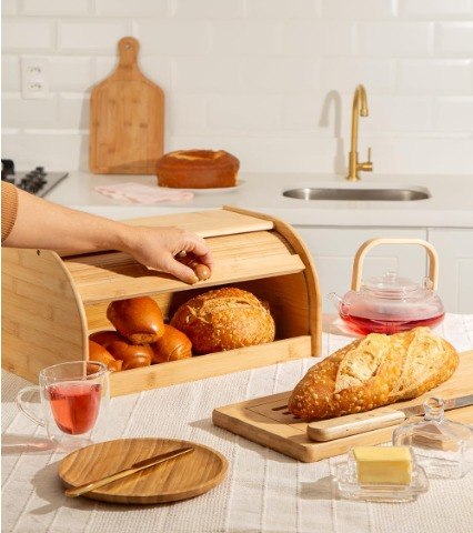 Mimo Style Porta Pães Com Tampa Retrátil, Feito Inteiramente de Bambu Ecokitchen