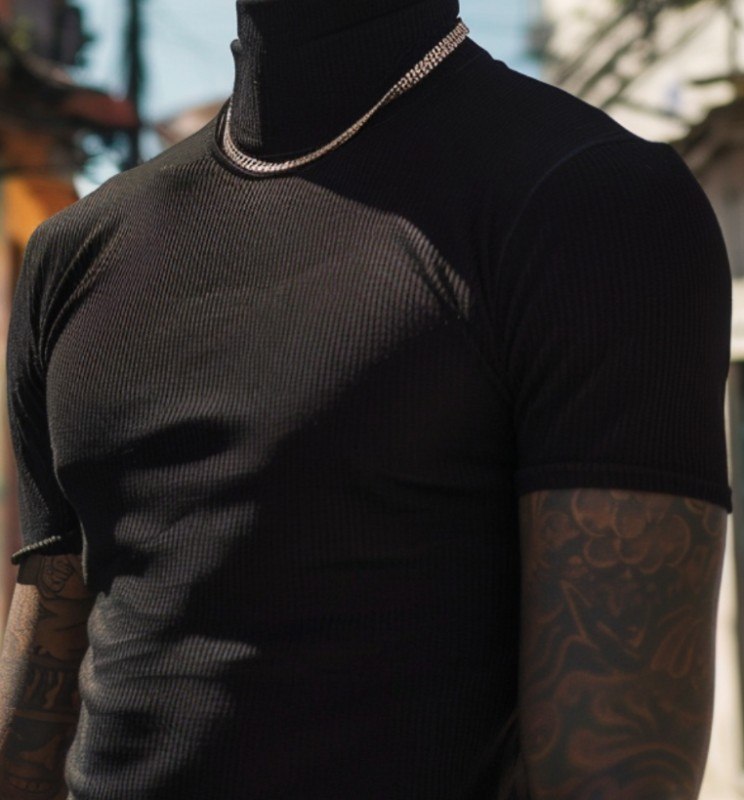 Kit 3 Camiseta Gola Alta Masculina Old Money Ribana Canelada
