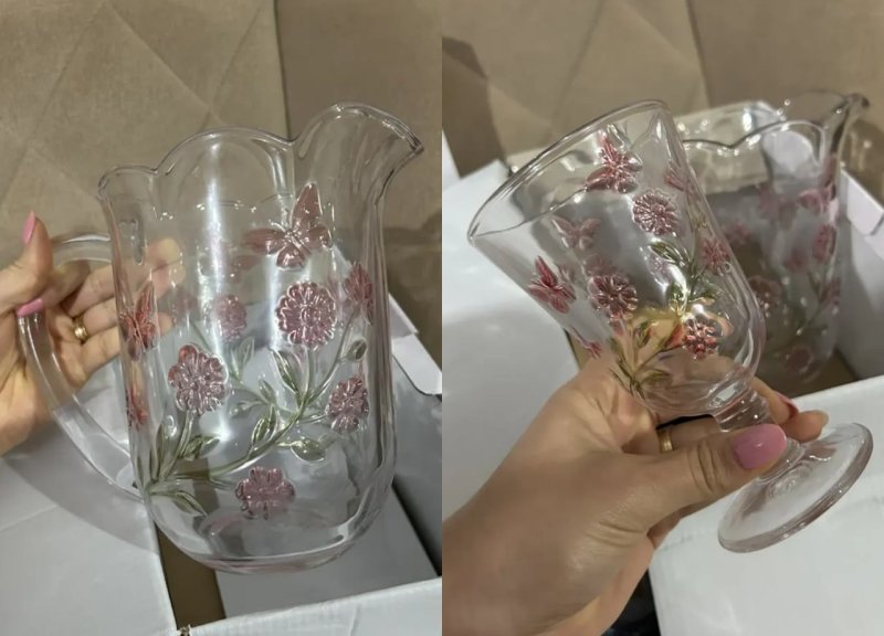 Conjunto 7 Peças Jarra E 6 Taças Lys Hand Painting 1,5l/240ml Cristal Lyor