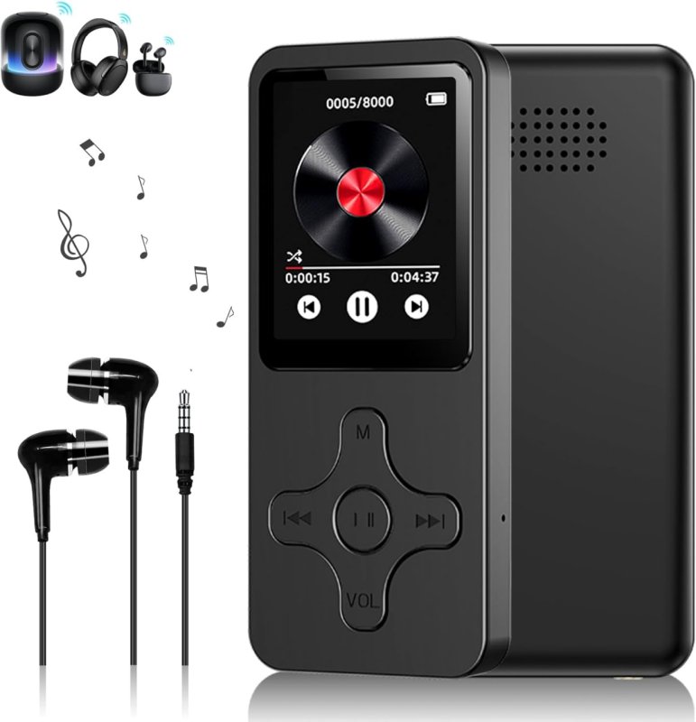 MP3/MP4 Player Bluetooth Portátil com Rádio FM, Gravador de Voz e Alto-Falante
