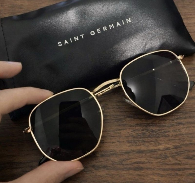 Óculos De Sol Saint Germain Dourado Harbor Aviador UV400 Lente Preto Desenho Espelho
