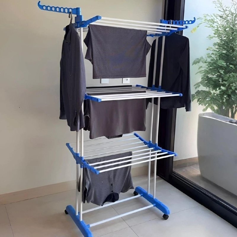 Varal De Chão Grande De Roupas 3 Andares Dobrável Cor Azul Kontuz 170 cm