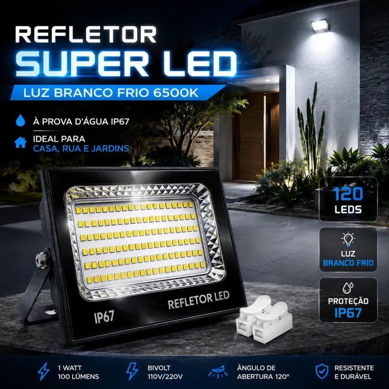 Kit com 2 Refletores Super LED 400W IP67 Branco Frio 6500K