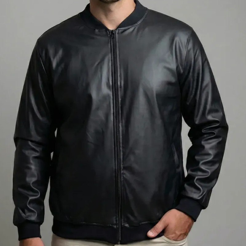 Jaqueta Bomber Courino Masculina Preta Com Zíper