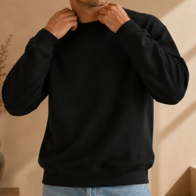 Moletom Blusa De Frio Fechada Aveludada Gola Redonda Inverno
