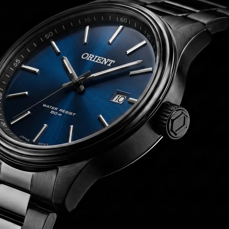 Relógio Orient Masculino Aço Preto Fundo Azul Analógico Resistência 50m