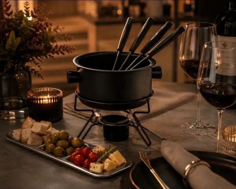 Aparelho Fondue Pop Antiaderente 7 Pçs Preto Forma + 4 Garfo + Frete Grátis