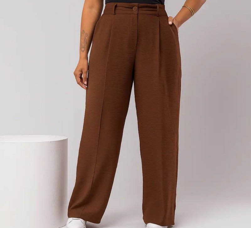 Calça Feminina Plus Size Pantalona Básica Wide Leg Duna